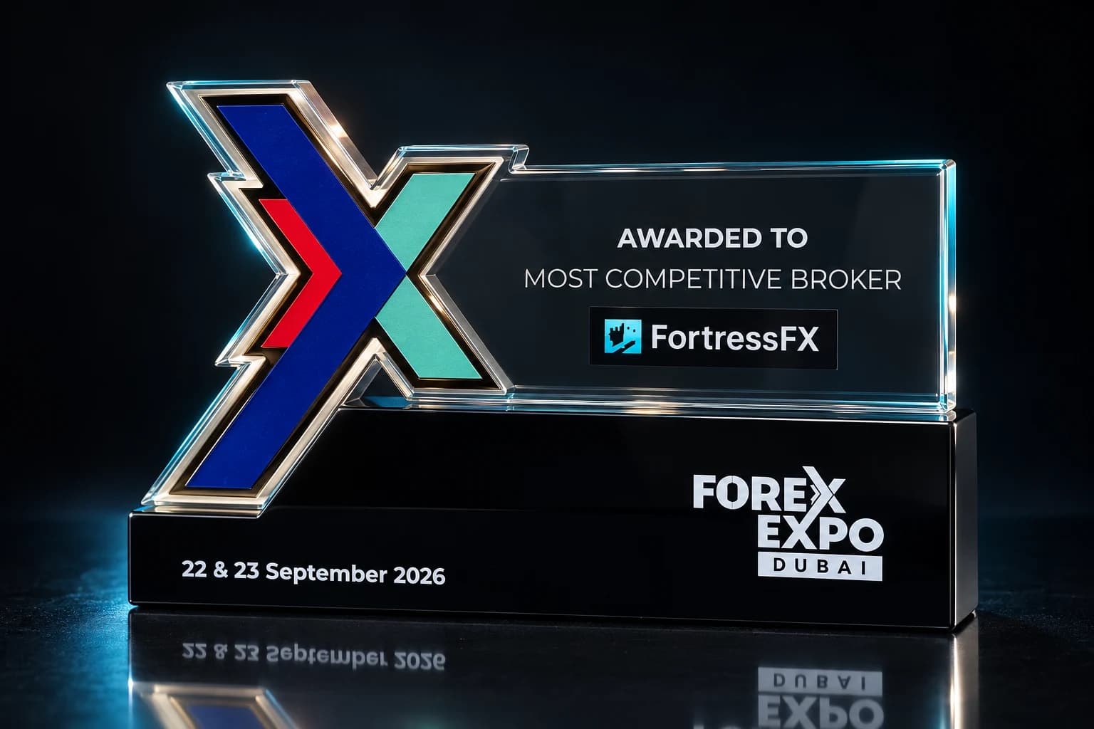 FortressFX Most Competitive Broker trophy, Forex Expo Dubai 2026